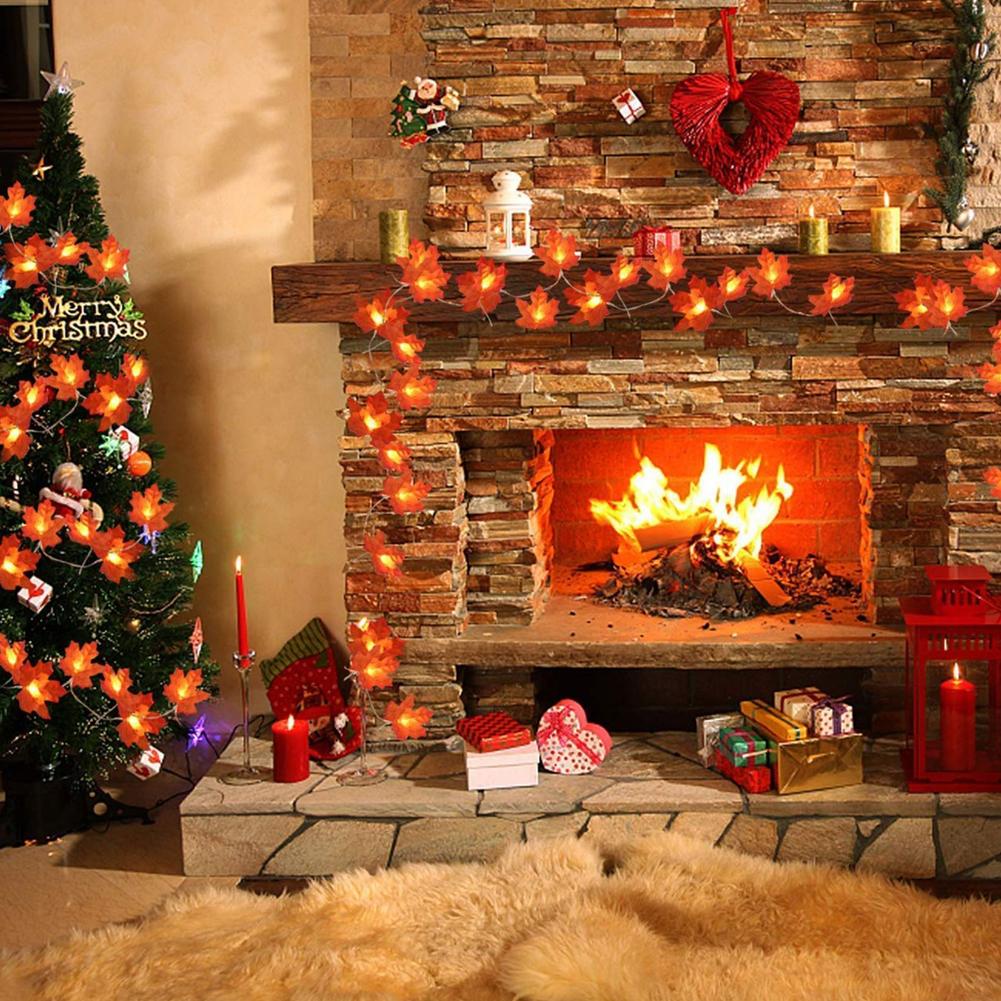 10 светодиодных гирлянд с листьями клена, украшения на День благодарения, гирлянды на батарейках, с тыквой, для дома, улицы, осенний декор