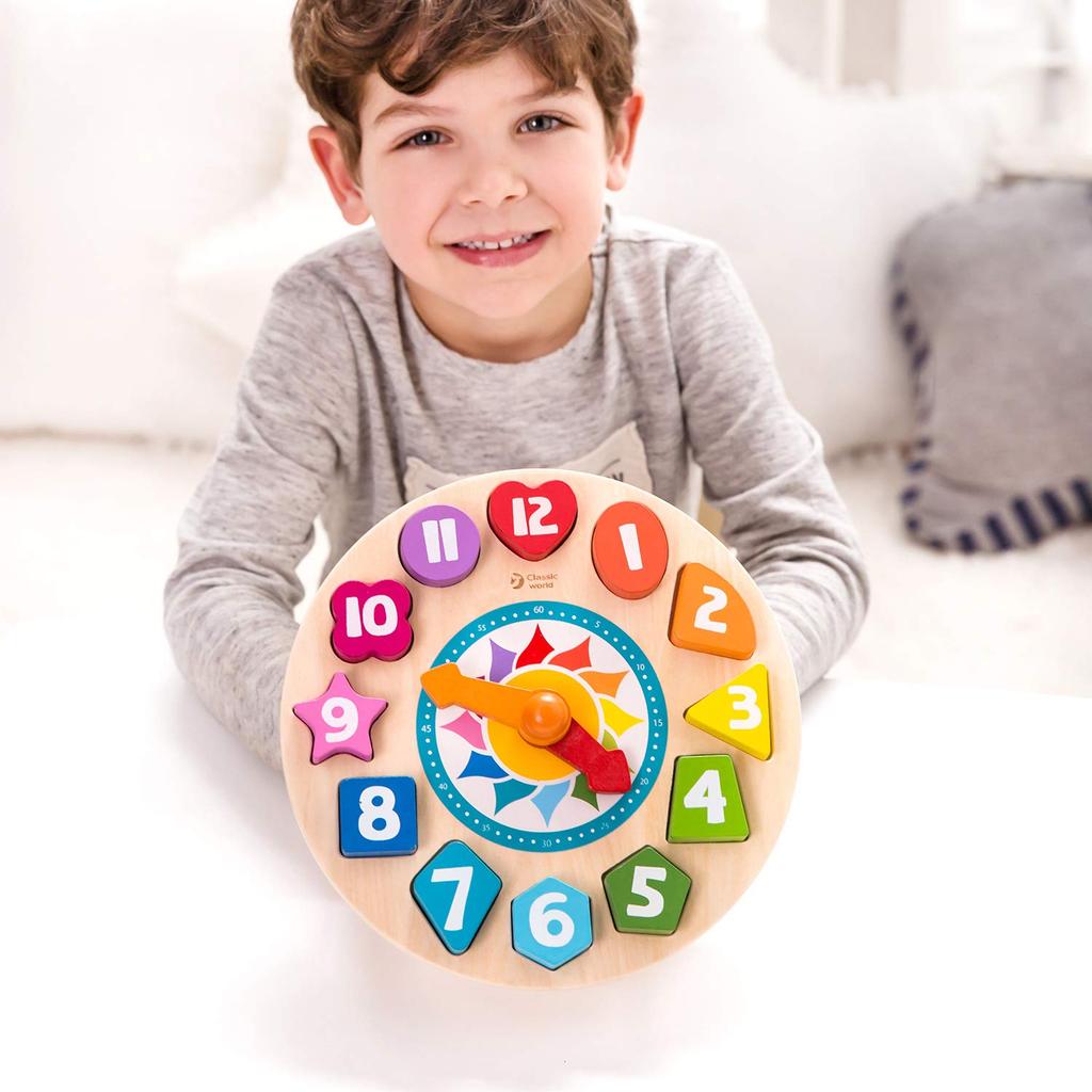 Классический мир Классический мир Tick Tock Clock Обучающие часы Игрушечные часы с изображением времени и цифр Головоломка из дерева Обучающие игрушки для детей 3 лет (CL3655)