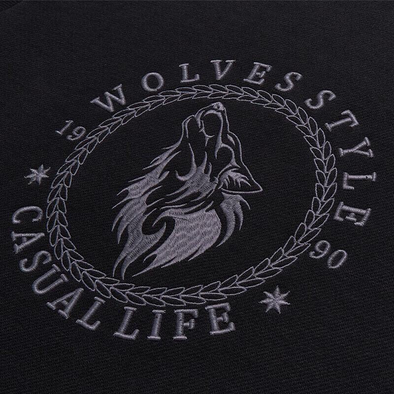 Septwolves Men's Fleece-Lined Embroidered Round Neck Pullover