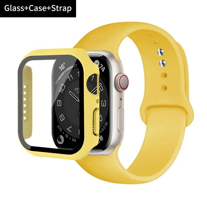 Стекло+корпус+ремешок для Apple Watch band 44 мм 45 мм 42 мм 41 мм 40 мм 38 мм Силиконовый ремешок для часов браслет iWatch series 8 9 7 6 5 4 3 SE