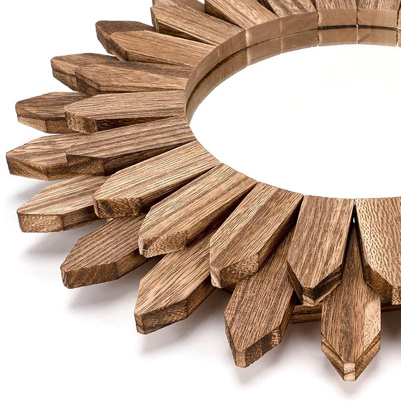 Wooden Wall Mounted Decorative Mirror Bohemian Rustic Wood Farmhouse Mirror