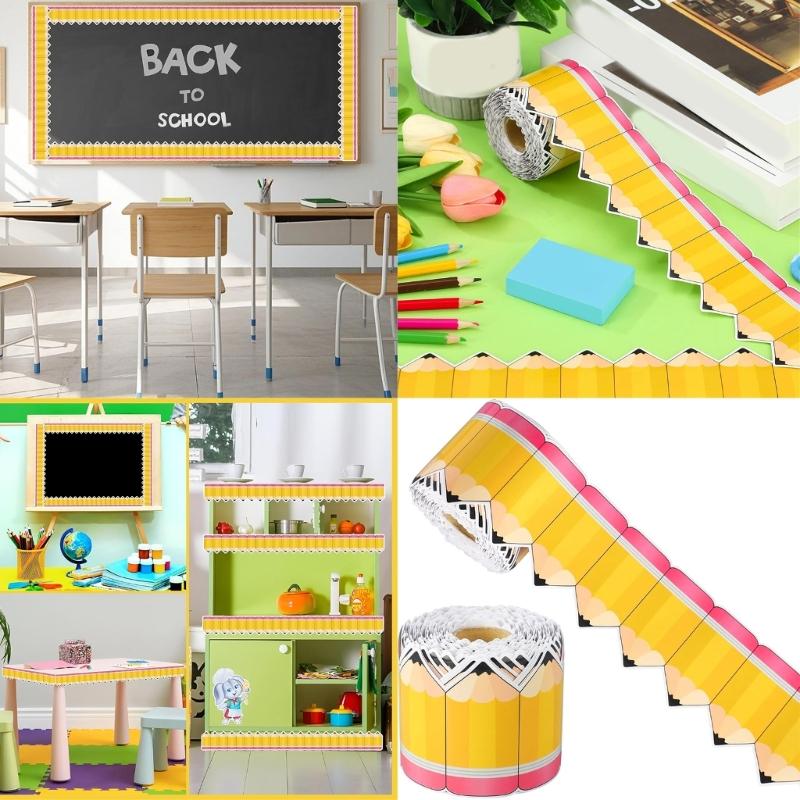 Бордюр для доски объявлений 59 футов с рисунком карандашей, настенная наклейка-бордюр для классных комнат, досок, декорирование доски