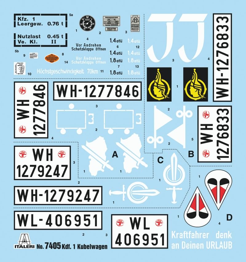 PLATZ Italeri Scale WWII German Kubelwagen Type 82 Plastic Model Kit IT7405 1/9 (Combat Vehicle)