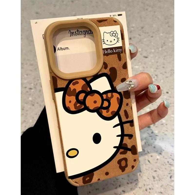 Чехол для телефона Hello Kitty с леопардовым принтом, совместимый с iPhone 16 Pro Max Apple 15 Pro, 14, новая модель 13, текстура кожи 12/11