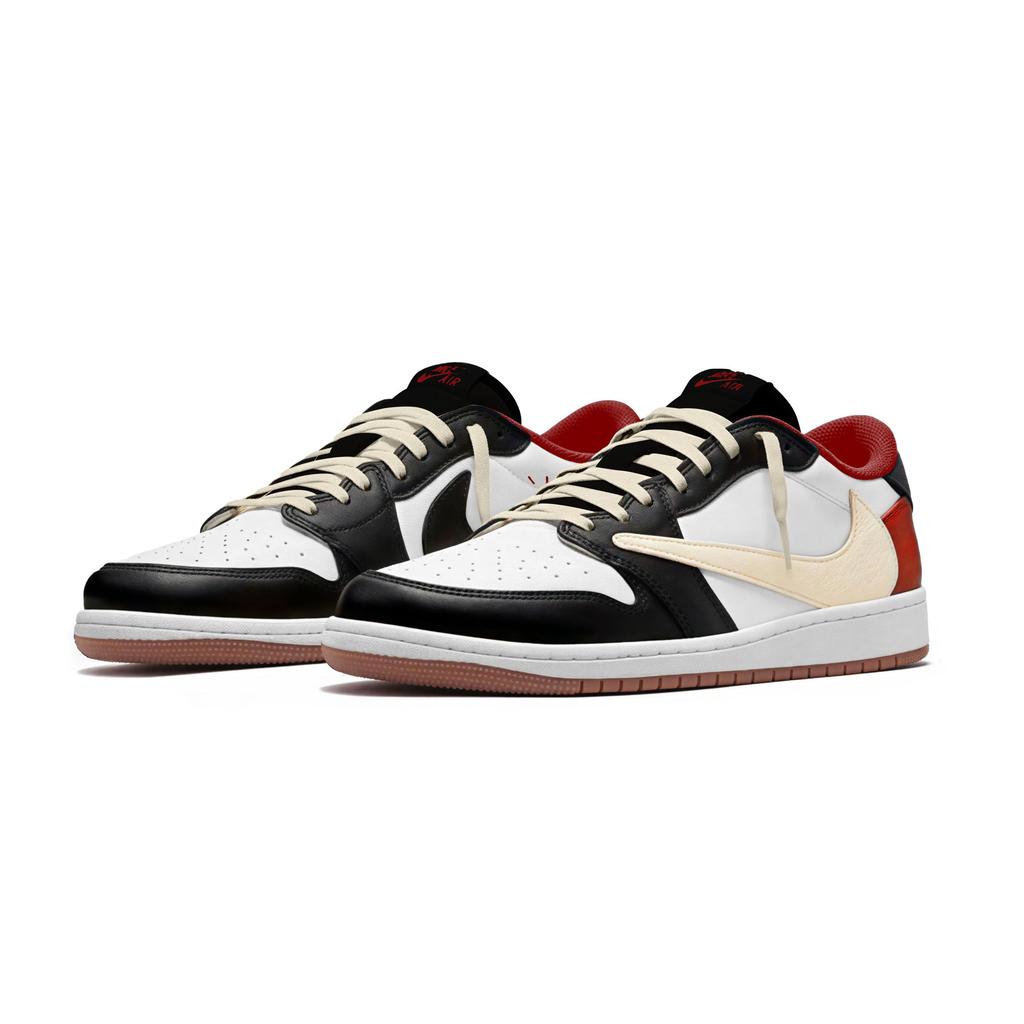 Jordan x Travis Scott Air Jordan 1 Coverage Slip Resistant Low top Skateboard Shoes Unisex Black White Red DZ4137-700(Team954-)