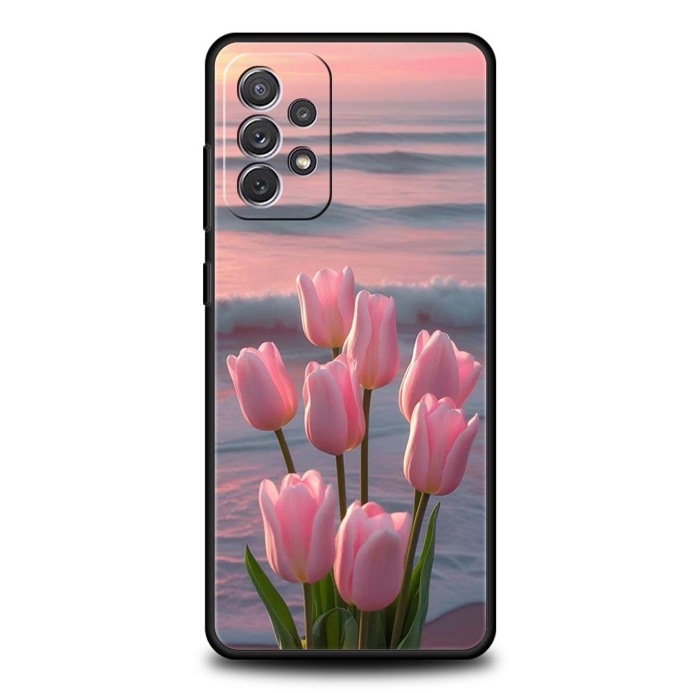 Чехол для Samsung A17 A15 A13 A51 A71 A41 A31 A21S A07 A05 A35 A55 A23 A25 A33 A53 A73 5G Чехол Розовый Цветок Тюльпана Сердце