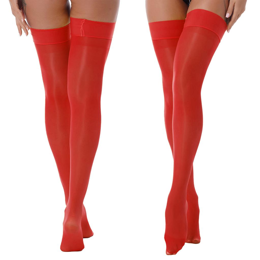 High Stockings Womens Glossy See-through Thin Shiny Solid Color Elastic Sheer Thigh High Socks