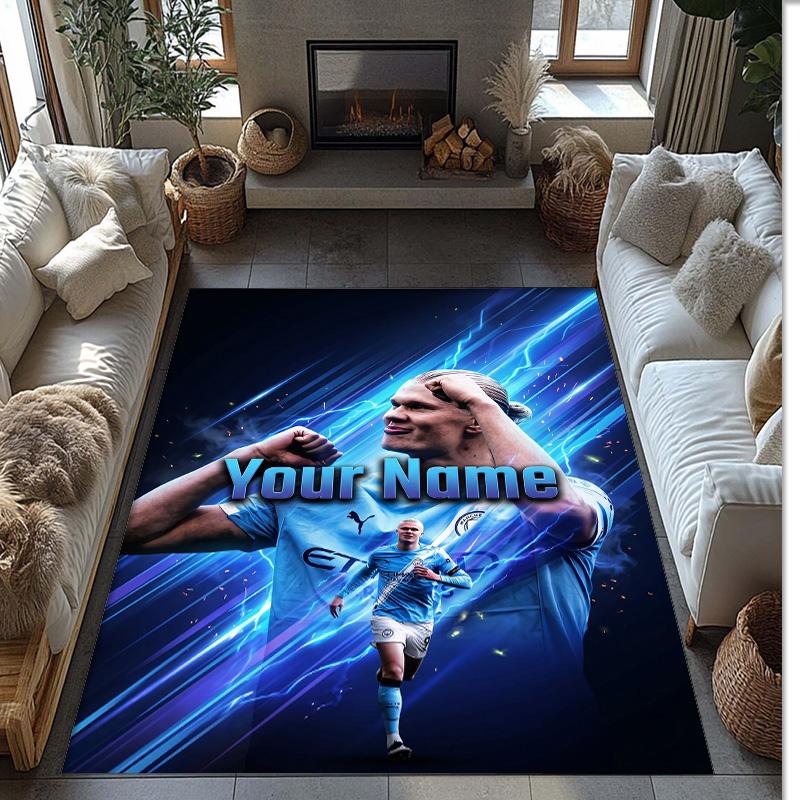 Erling Haaland Printed Crystal Velvet Rug Non‑Slip Crystal Velvet Carpet For Sofa Bedroom Indoor Home Decoration
