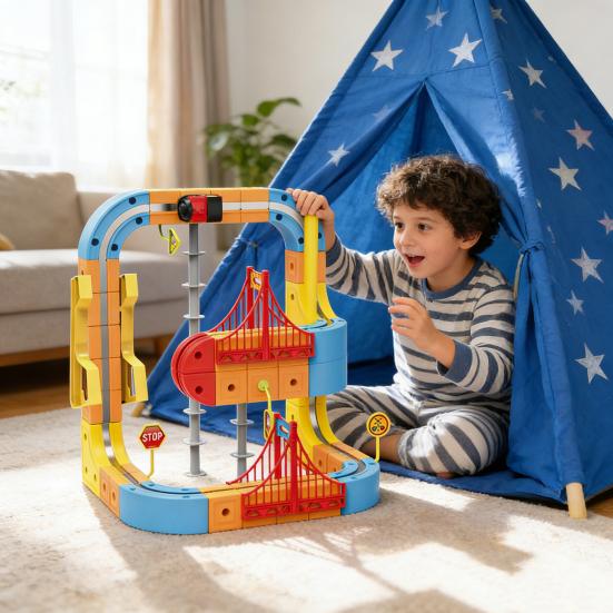 66/84Pcs/Set Magnetic Train Track Set DIY Race Car Cube Rail Building Kit Toddlers Boys Girls Gravity-Defying