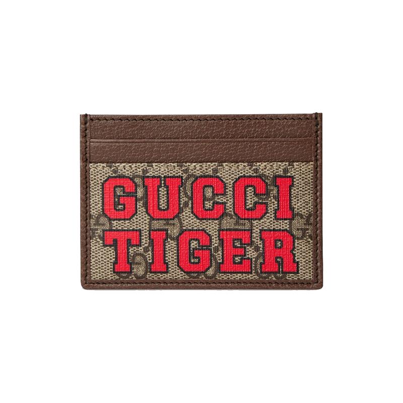Gucci Пресбиопия Логотип Принт Буквы Холщовая Нашивка Кожаный Держатель для Карт Мужской Коричневый