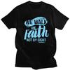 Мужские футболки на заказ в винтажном стиле 'Walk By Faith Not By Sight', повседневные, из чистого хлопка, оверсайз, подарок