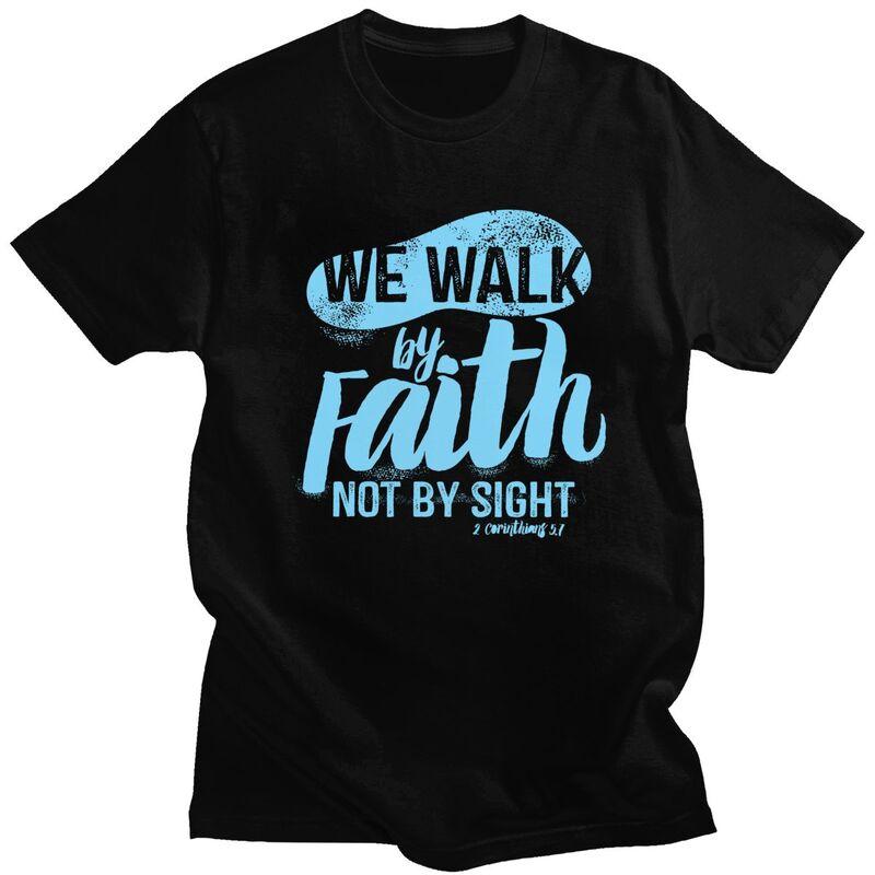 Мужские футболки на заказ в винтажном стиле 'Walk By Faith Not By Sight', повседневные, из чистого хлопка, оверсайз, подарок
