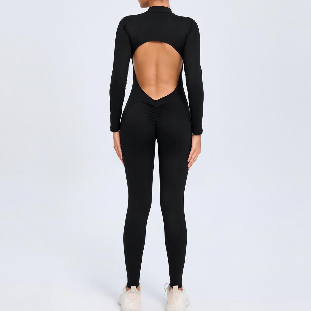 European & American Zipper Long Sleeve Yoga Jumpsuit - Women's Nude Feeling Fitness Bodysuit
