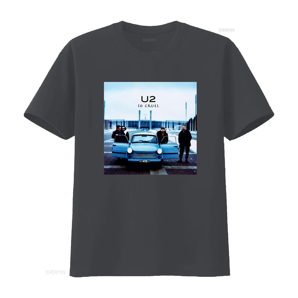 U2 So Cruel Рок-музыкальная группа Логотип Черная футболка Дизайн ретро-автомобиля Идеально для фанатов T365 Винтажный стиранный Графический Дышащий Унисекс