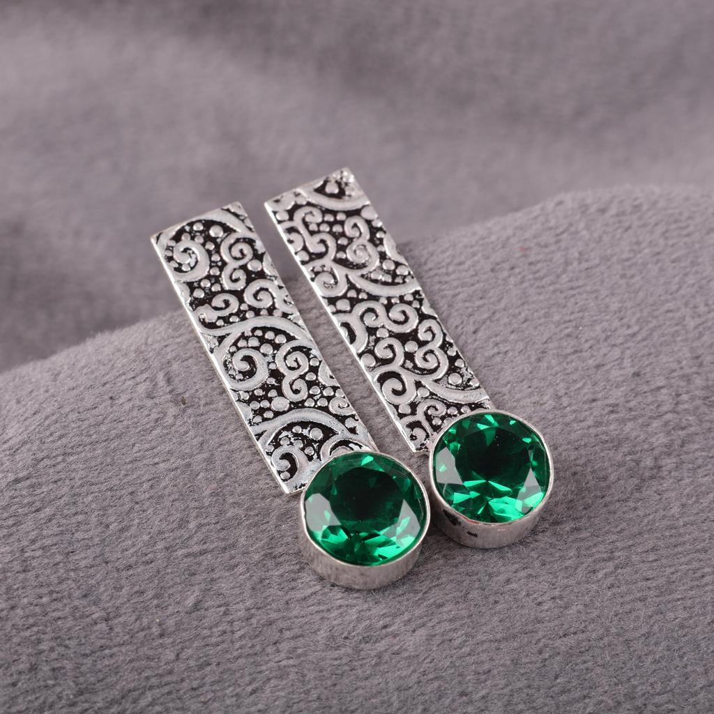 Green Emerald Gemstone Earrings Jewelry, Handmade Gorgeous Silver Earrings, 925 Sterling Silver Jewelry For Wedding Gift