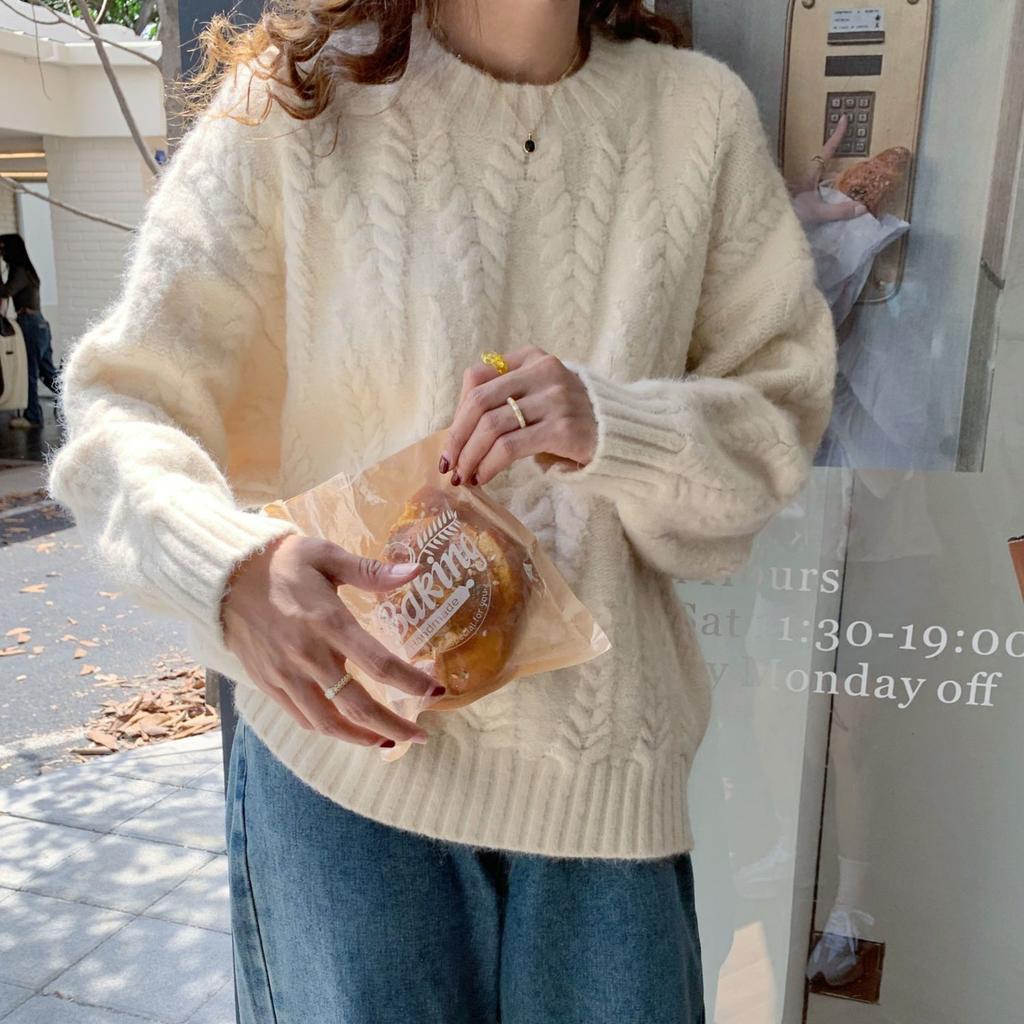 Однотонный свитер крупной вязки с косами и узором «колосок» для женщин, осенне-зимний, свободный, верхняя одежда, в стиле «ленивый шик», теплый вязаный топ, утолщенный