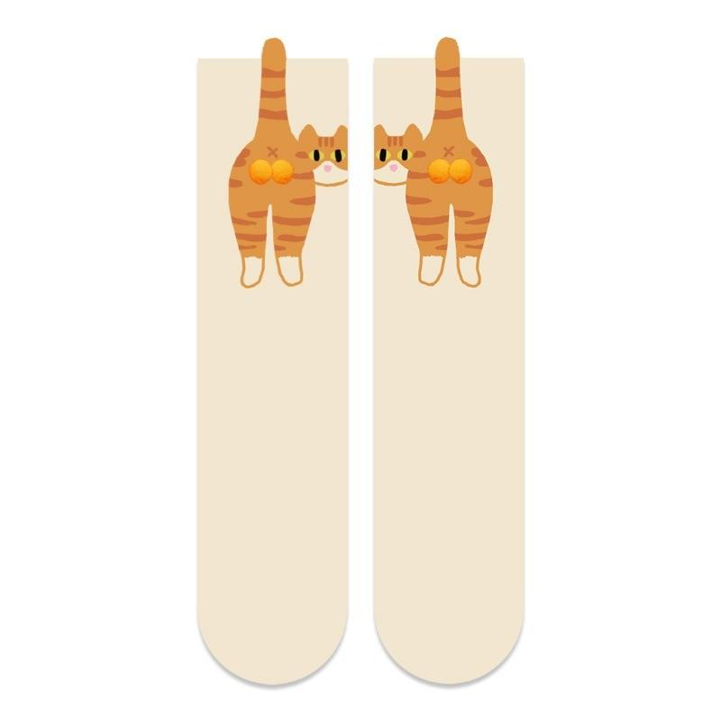 Мультяшные милые носки с котиками с 3D кошачьими яичками, мягкие дышащие носки средней длины для любителей кошек, оригинальные подарки