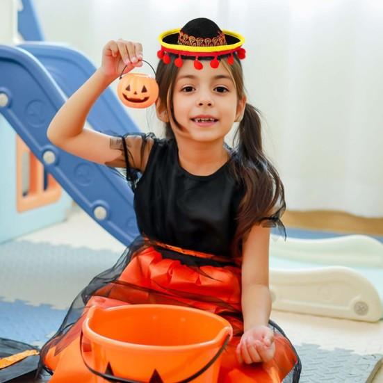 6 шт., повязка на голову сомбреро на Хэллоуин, мексиканские вечерние шапки с плюшевыми помпонами, праздничные фиесты, реквизит для косплея