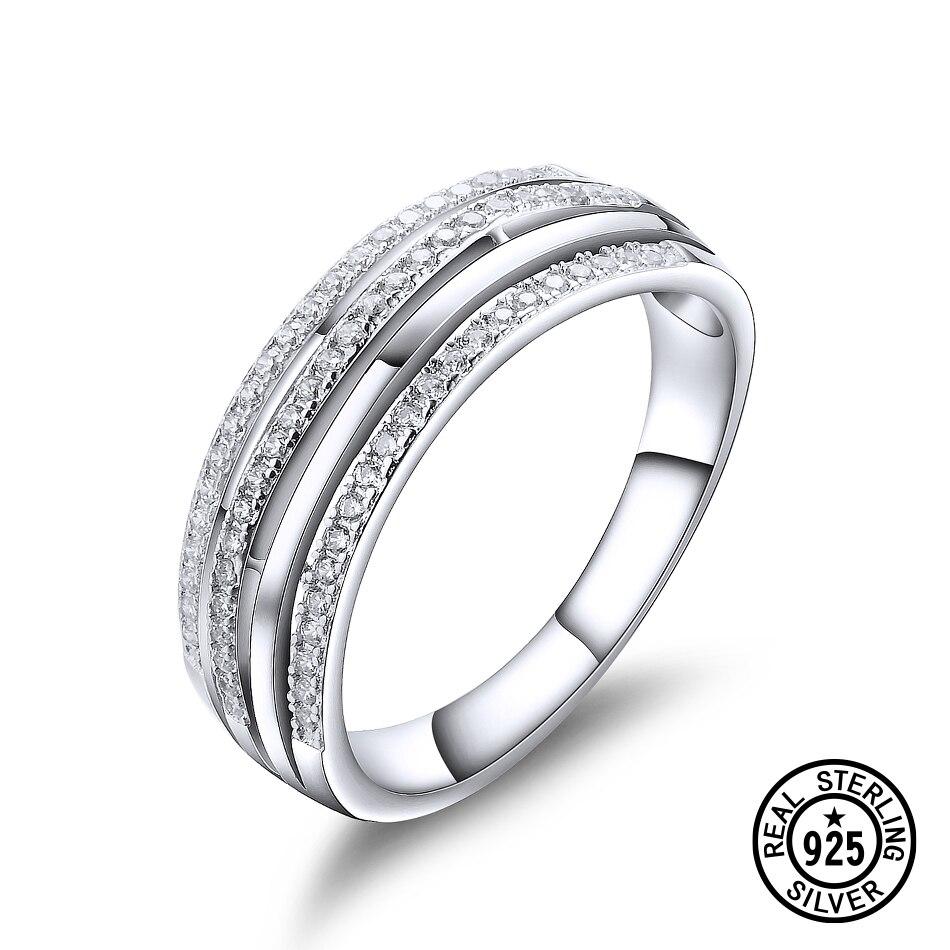 925 Sterling Silver Rings European Style Fashion Micro Pave Clear Zircon Multilayer Lines Ring Women Girls Gifts Jewelry