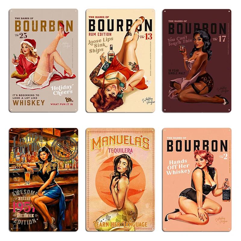 The Babes Of Bourbon Vol Водка Vixen Edition Сексуальная Винтажная Пин-ап Арт Иллюстрация Металлическая Табличка Постер Гостиная Клуб Бар