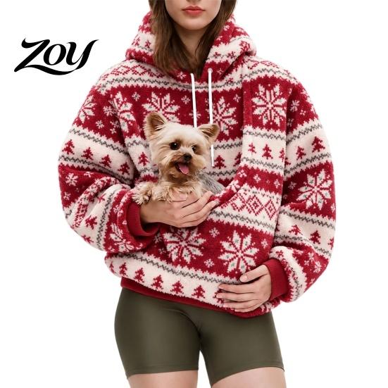 Lady Hooded Sweatshirt Women Oversized Pet Pouch Hoodie, Dog Cat Carrier Carrying for Fall Winter, Casual Pullover Top with Kangaroo Pocket Hoodie