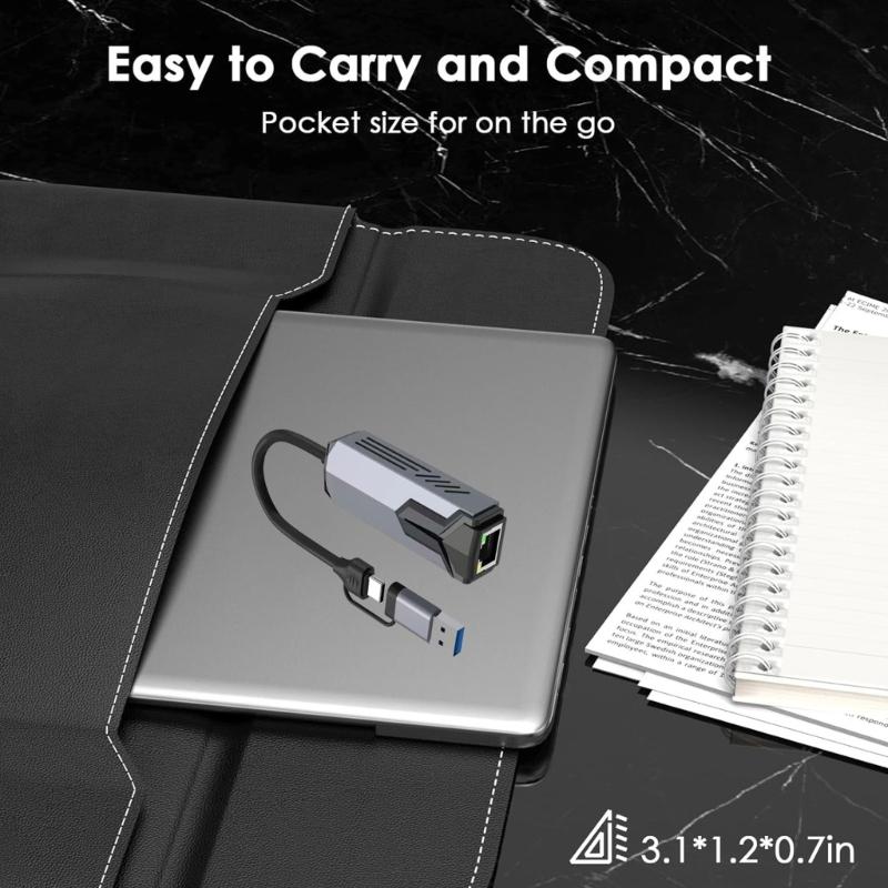 Алюминиевые USB C Ethernet-адаптеры 5000/2500/1000 Мбит/с Высокоскоростные RJ45 Конвертеры Plug and Play Для Ноутбука ПК