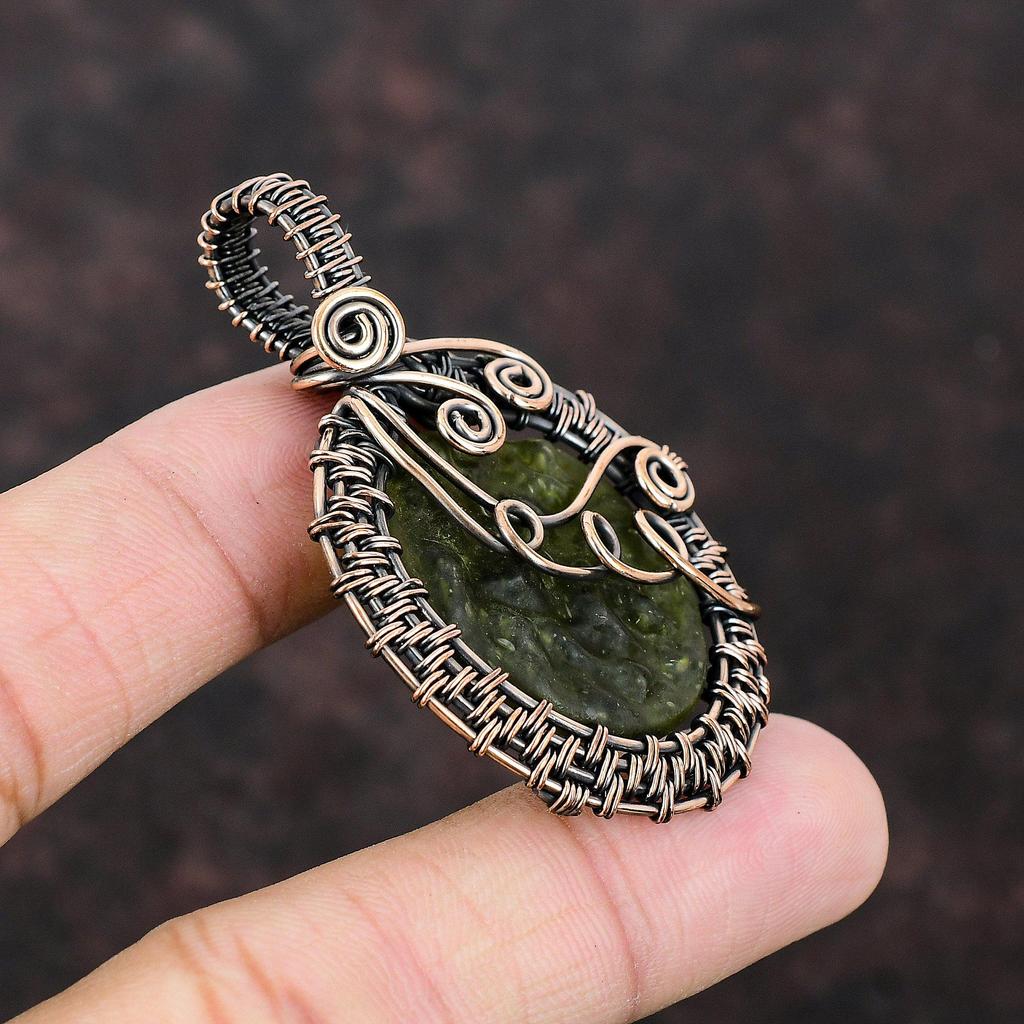 Moldavite Copper Wire Wrapped Pendant Gemstone Jewelry Handmade Unique Pendant Copper Wire Wrap Jewelry Gift For Her & Mom Pendant For Women