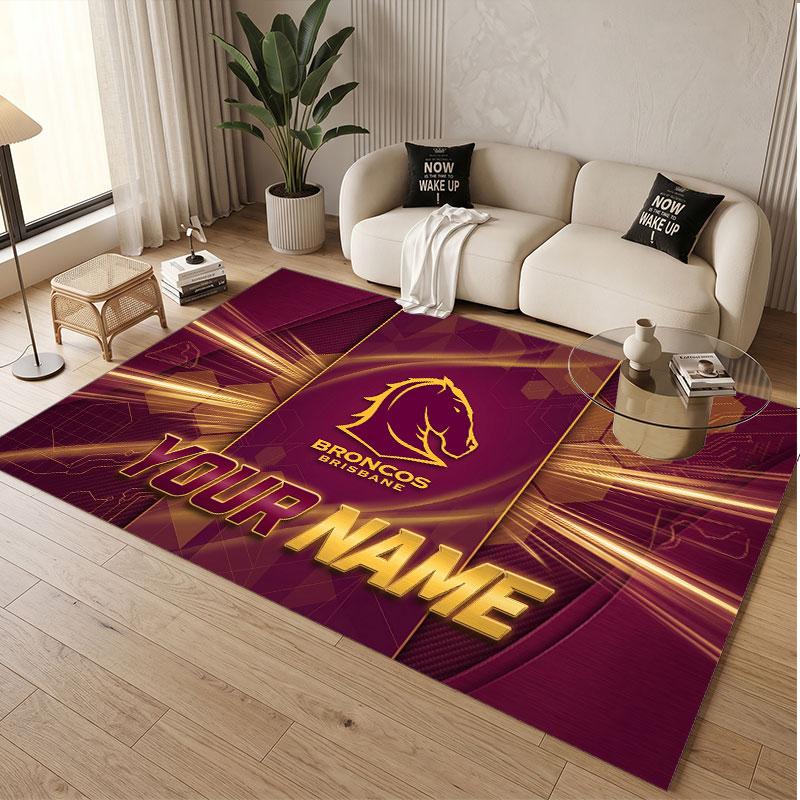 Custom Rug Brisbane Broncos Pattern Print Name Text Soft Non‑Slip Floor Carpet for Home Indoor Decoration