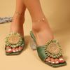 Мода 2025 Лето Открытый Носок Женские Шлепанцы Модные Аппликации Квадратный Носок Массивный Каблук Сандалии для Плюс Сайз Платье Вечеринка Современные Шлепанцы