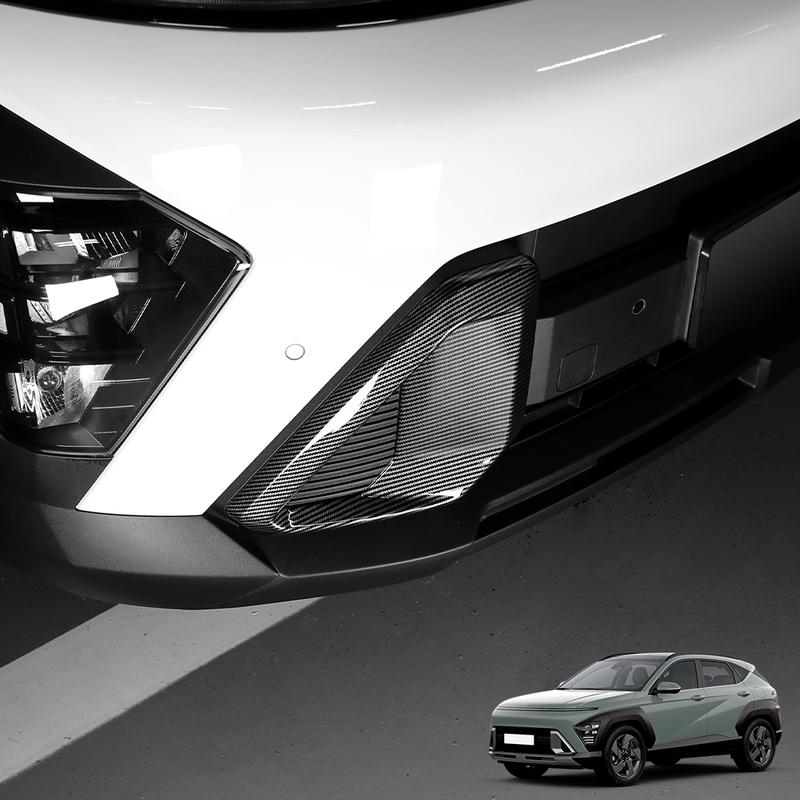 Car Exterior Accessory For Carbon Fiber Bright Black Front Bumper Fog Light Lamp Frame Trim Cover for Hyundai KONA SX2 2024-2026