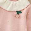 Girls' Knitted Cherry Dress – Long Sleeve Warm Sweater Dress with Ruffled Collar