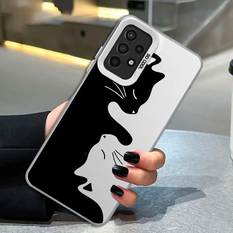 Cute Cartoon Black Cat Phone Case For Samsung S25 S24 S23 S22 S21 S20 Ultra Plus FE For Iphone Note 20 Ultra Case Funda Bumber