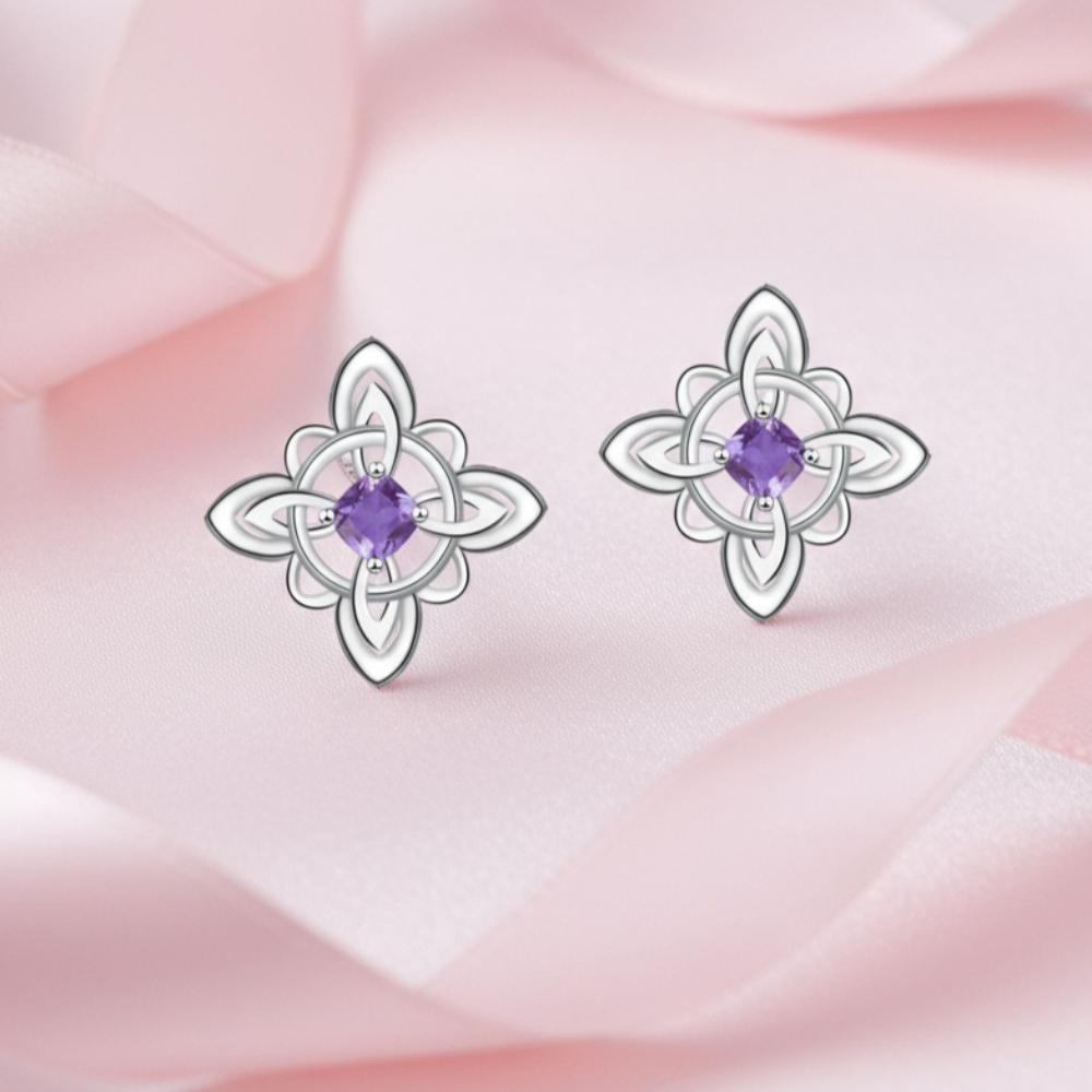 925 Silver Original Witches Knot Stud Earrings for Women Purple 5A Zircon Protection Amulet Earring Nudo De Bruja Jewelry