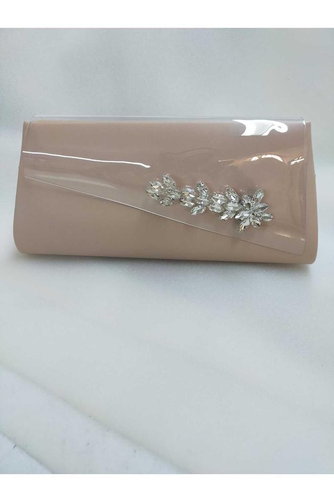 Women's Stylish and Useful Evening Dress Bag Skin Color Transparent Cover Square Stone Evening Bag