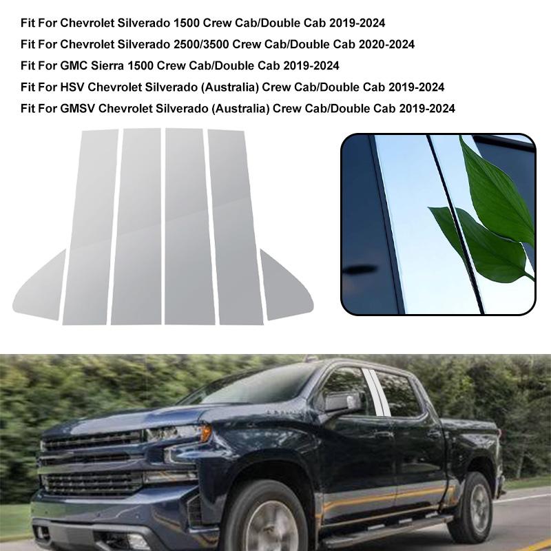 Хром для Chevrolet Silverado 1500 Crew Cab Double Cab 2019-2024 стойки стойки автомобиля Обшивка окна автомобиля наклейки на колонку BC