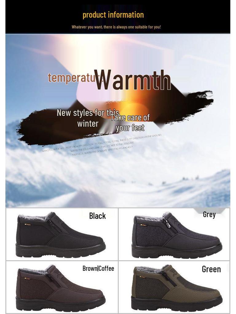 Мужские зимние водонепроницаемые нескользящие ботинки на плюшевой подкладке для пожилых