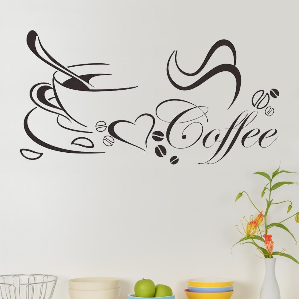 2Pcs Distinctive Coffee Cup Pattern Decorative Wall Sticker for Kitchen Living Room Decoration