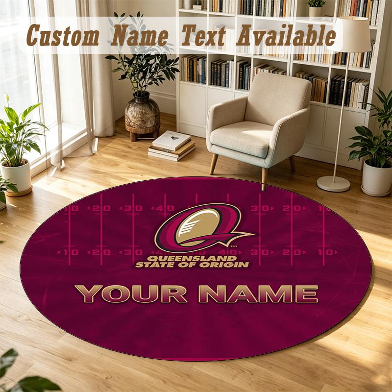 Round Rug Custom NameQueensland Maroons Pattern Non Slip Carpet Home Floor Decor