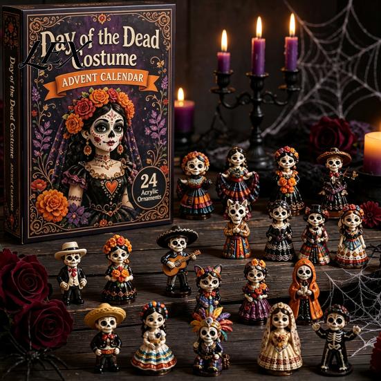 Parent Child Interactive Holiday Toys Day of The Dead Costume Advent Calendar 2026, 24 Days Countdown with Mexican Pcs Mini Acrylic Skull Ornaments,