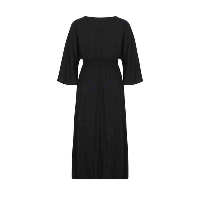 YYFS Women's Fashion Summer Spring Solid Color Print 1/2 Sleeves V-Neck High Waist Casual Dresses