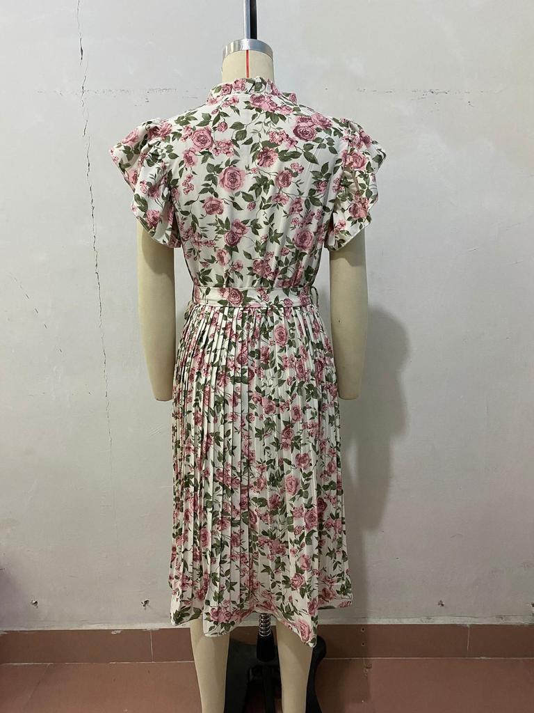 European and American Retro Print Mid-Length White Dress - 2022 Summer Collection