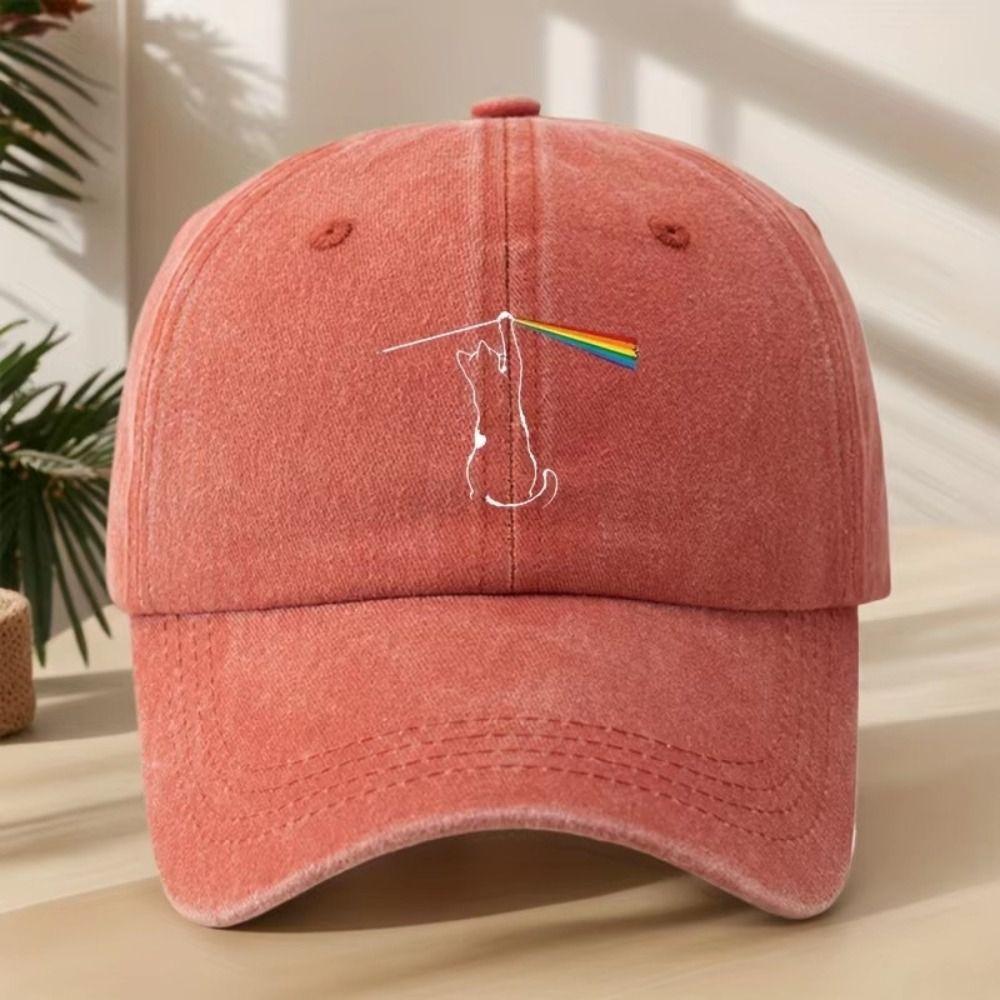 Curved Brim Baseball Cap Rainbow Hook Printed Adjustable Hat Distressed Dad Hat  For Men Women