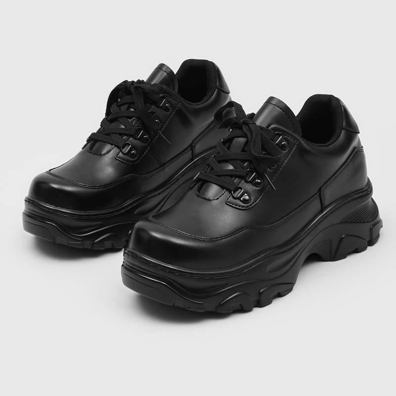 Summer British Style Derby Shoes Black Men'S Square Head Platform Heightening Dad Shoes Sneakers Black