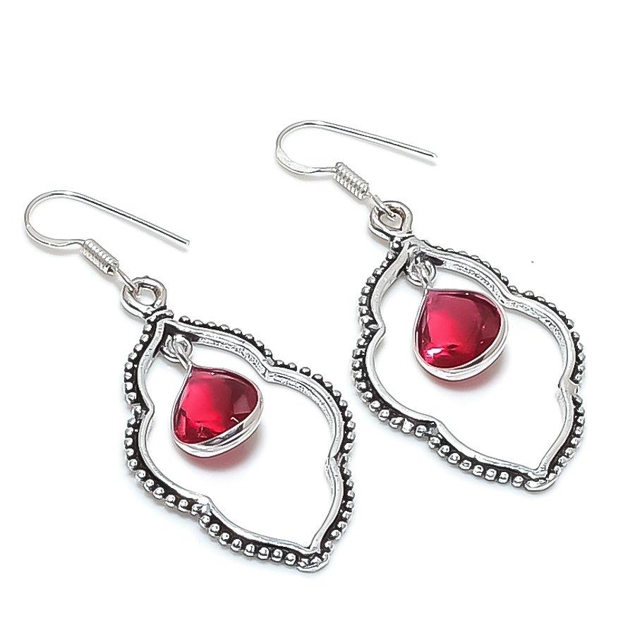 Pink Rubillite Gemstone Handmade 925 Sterling Silver Jewelry Earring 2.17" KJ-773