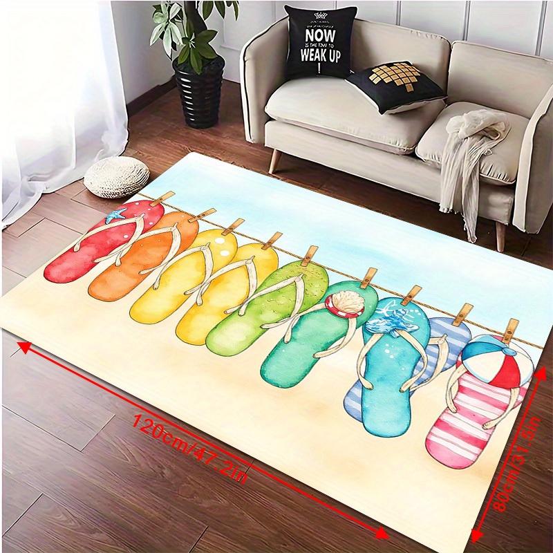 2D Flat Colorful Flip Flops Clothesline Summer Flannel Door Mat Non Slip Beach Vibe Rug For Entryway Patio Floor