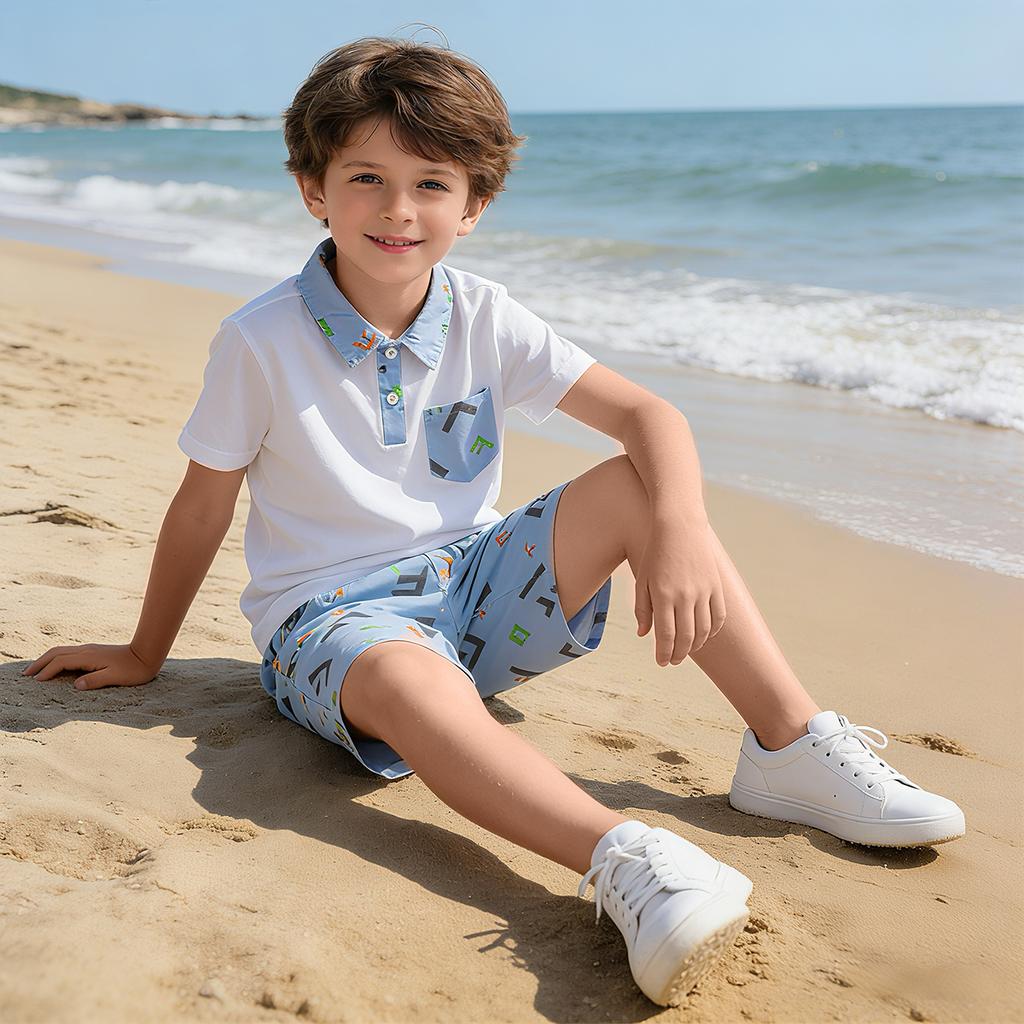 Boys' collar short sleeved set summer style cool casual two-piece set
