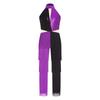 Girls Sequin Dance Jumpsuit Halter Sleeveless Cutout Back Color Block Tassel Design Latin Disco Party Bodysuit