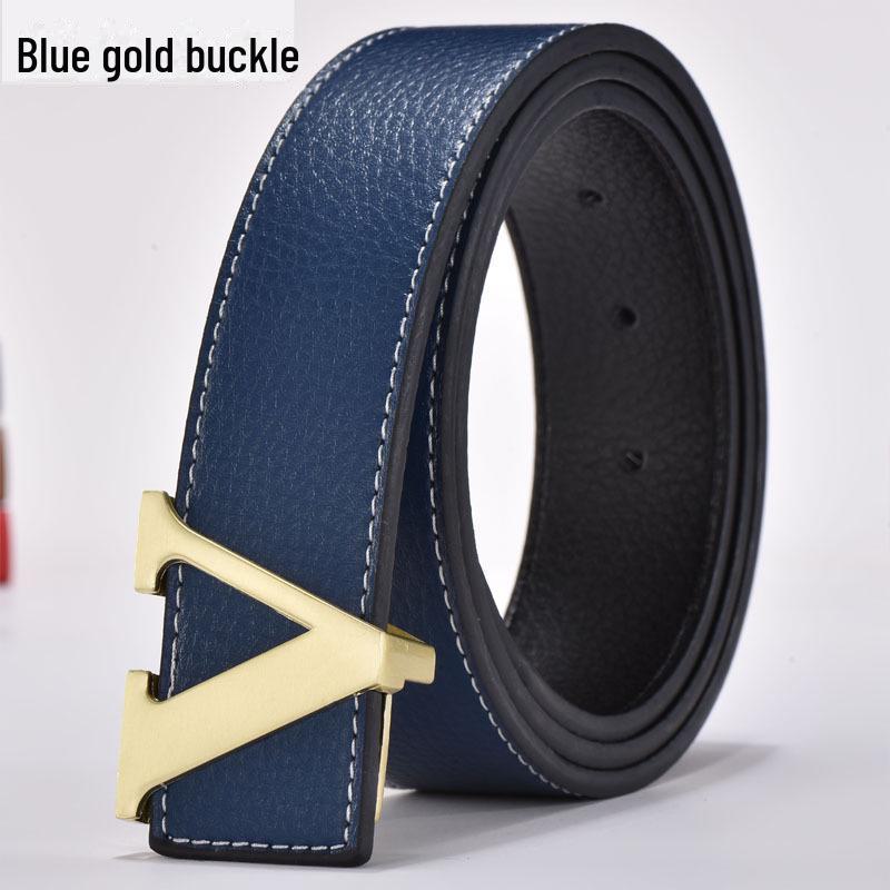 Men's Korean Style Genuine Leather Belt with Smooth V Buckle