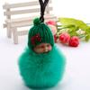 Пушистая меховая кукла, плюшевый брелок-подвеска с вязаной шапочкой - милый декоративный аксессуар для сумок и брелков