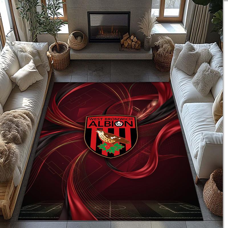 West Bromwich Albion Football Print Crystal Velvet Rug, Comfortable Water Absorbent Non Slip Indoor Floor Carpet